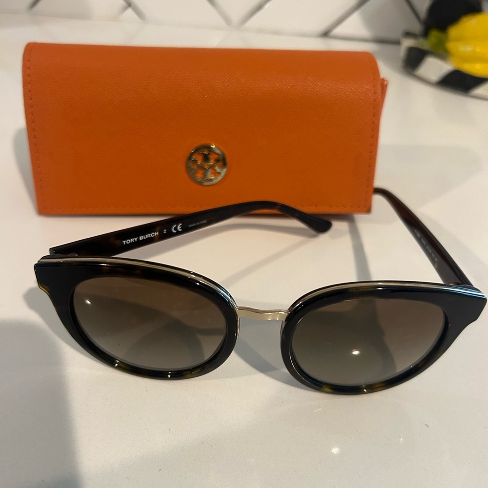 Tory Burch Black Sunglasses with Gold Accent and Orange Case